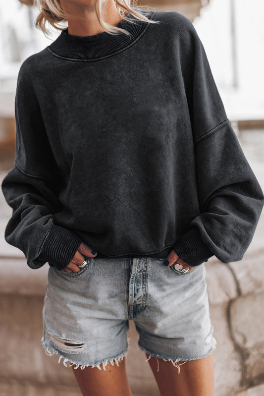Black Drop Shoulder Crew Neck Pullover Sweatshirt - Premium Tops from Momma Done Gone Crafty- Just $41.94! Shop now at Momma Done Gone Crafty