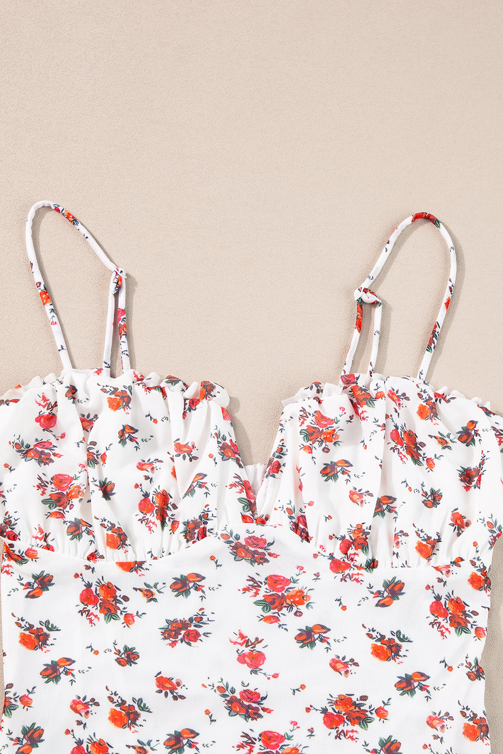 White Floral V Cut Frilled Trim Spaghetti Straps Bodysuit - Premium Tops/Bodysuits from Ashes 2 Wildflowers Boutique, LLC- Just $19.08! Shop now at Ashes 2 Wildflowers Boutique, LLC