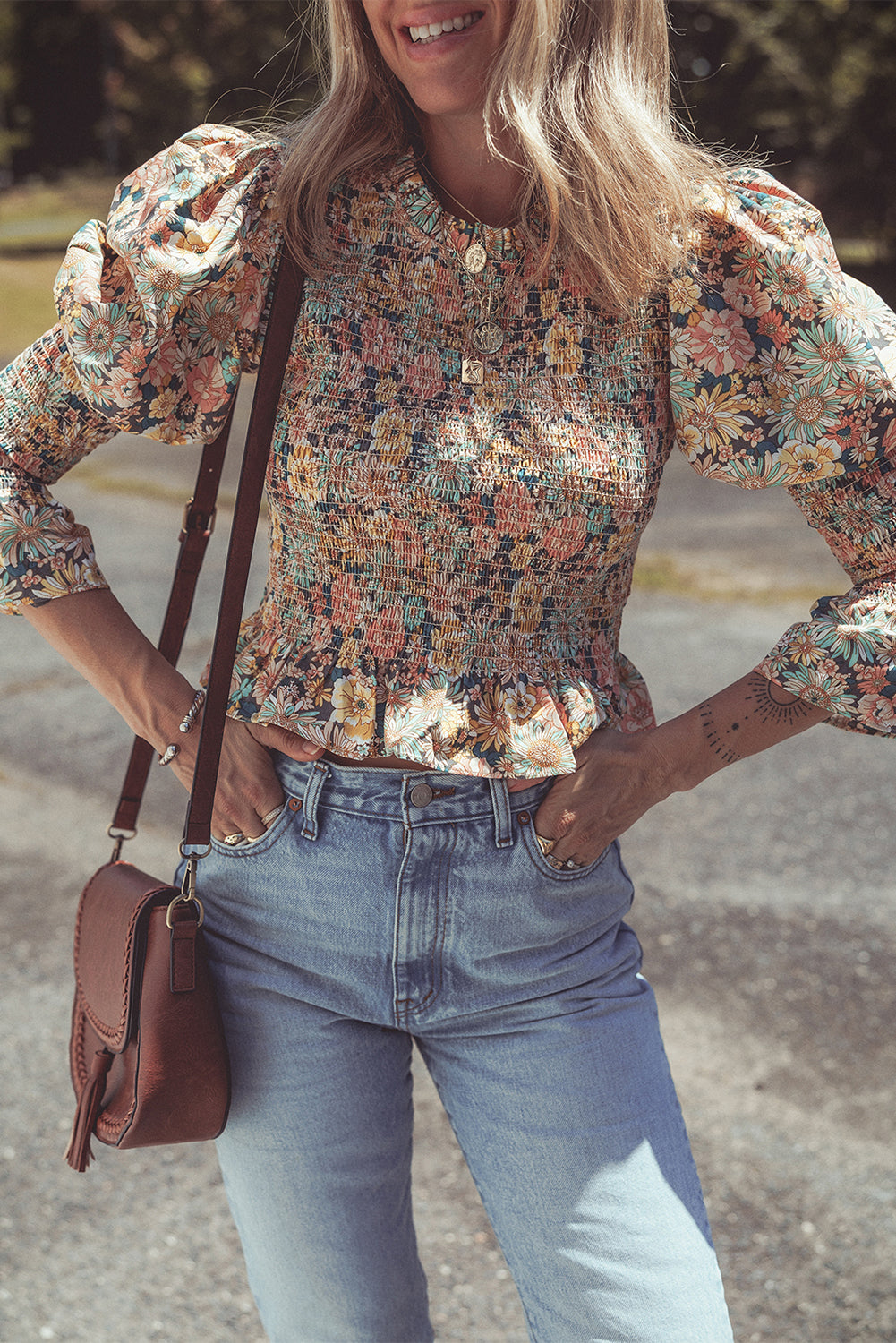 Yellow Floral Print Smocked Bubble Sleeve Ruffled Crop Top - Premium Tops/Blouses & Shirts from Ashes 2 Wildflowers Boutique, LLC- Just $36.43! Shop now at Ashes 2 Wildflowers Boutique, LLC