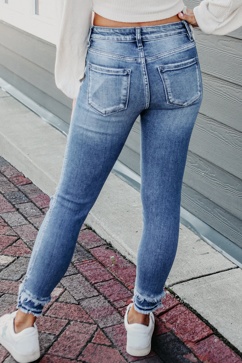 Light Blue Distressed Frayed Ankle Skinny Jeans - Premium Bottoms/Jeans from Ashes 2 Wildflowers Boutique, LLC- Just $35.52! Shop now at Ashes 2 Wildflowers Boutique, LLC