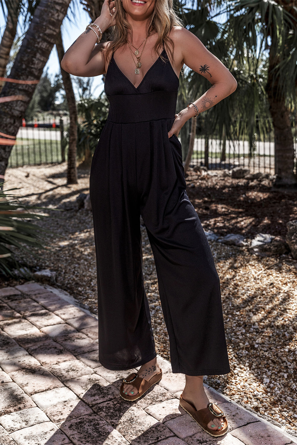 Black Wide Leg High Waist Sexy V Neck Cami Jumpsuit - Premium Bottoms/Jumpsuits & Rompers from Momma Done Gone Crafty- Just $22.80! Shop now at Momma Done Gone Crafty