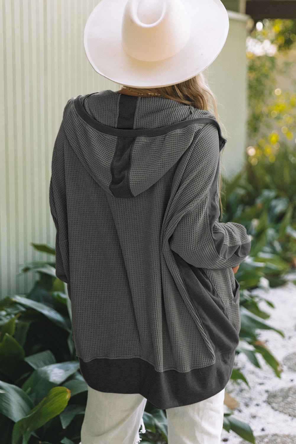 Gray Thermal Waffle Knit Full Zipper Hooded Jacket - Premium Outerwear from Momma Done Gone Crafty- Just $50.40! Shop now at Momma Done Gone Crafty