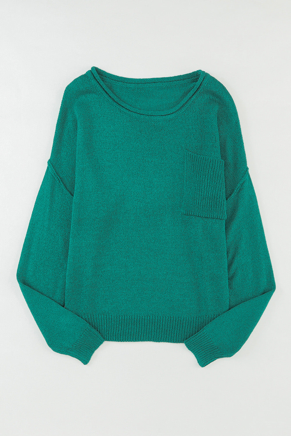 Green Solid Color Off Shoulder Rib Knit Sweater with Pocket - Premium Tops from Momma Done Gone Crafty- Just $40.20! Shop now at Momma Done Gone Crafty