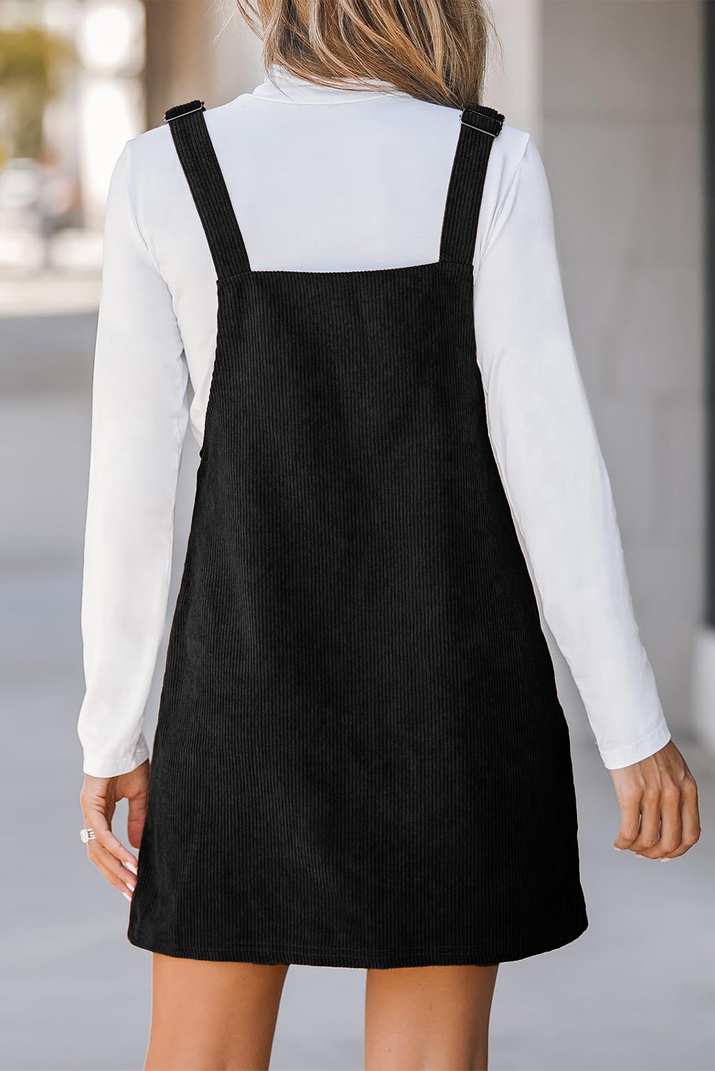 Black Solid Front Pockets Sleeveless Corduroy Overall Dress - Premium Dresses/Mini Dresses from Momma Done Gone Crafty- Just $20.85! Shop now at Momma Done Gone Crafty