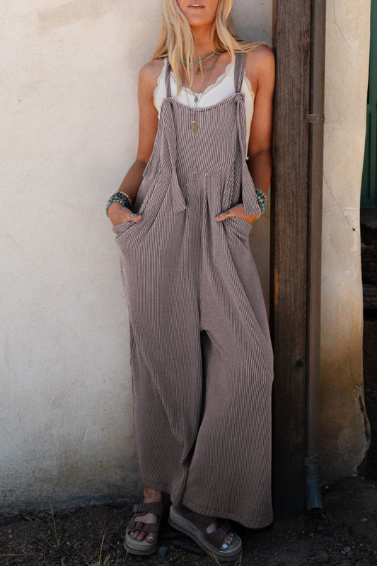 Philippine Gray Corded Adjustable Straps Wide Leg Loose Overall - Premium Bottoms/Jumpsuits & Rompers from Ashes 2 Wildflowers Boutique, LLC- Just $34.35! Shop now at Ashes 2 Wildflowers Boutique, LLC