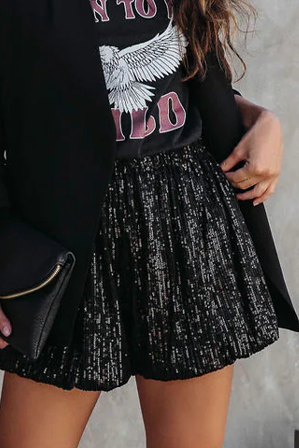 Black Sequin Straight Leg High Waist Casual Shorts - Premium Bottoms from Momma Done Gone Crafty- Just $49.20! Shop now at Momma Done Gone Crafty