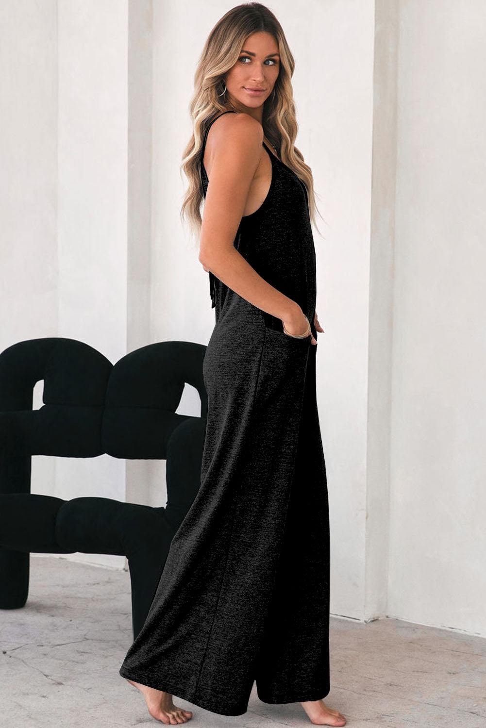 Black Patch Pockets Spaghetti Strap Wide Leg Jumpsuit - Premium Bottoms/Jumpsuits & Rompers from Momma Done Gone Crafty- Just $22.20! Shop now at Momma Done Gone Crafty