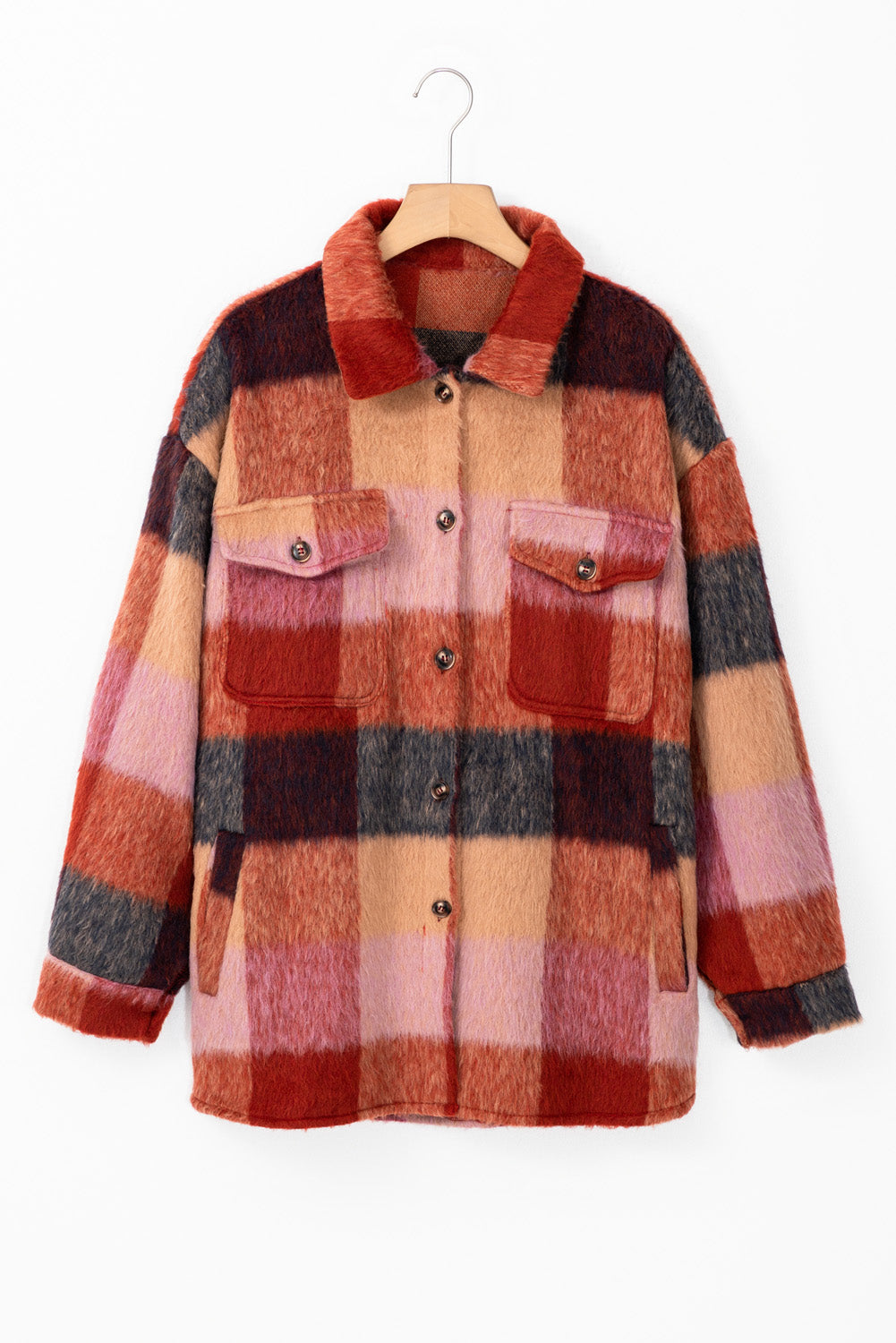 Orange Plaid Print Flap Pockets Buttoned Casual Plus Size Jacket - Premium Plus Size/Plus Size Outerwear from Momma Done Gone Crafty- Just $45.15! Shop now at Momma Done Gone Crafty