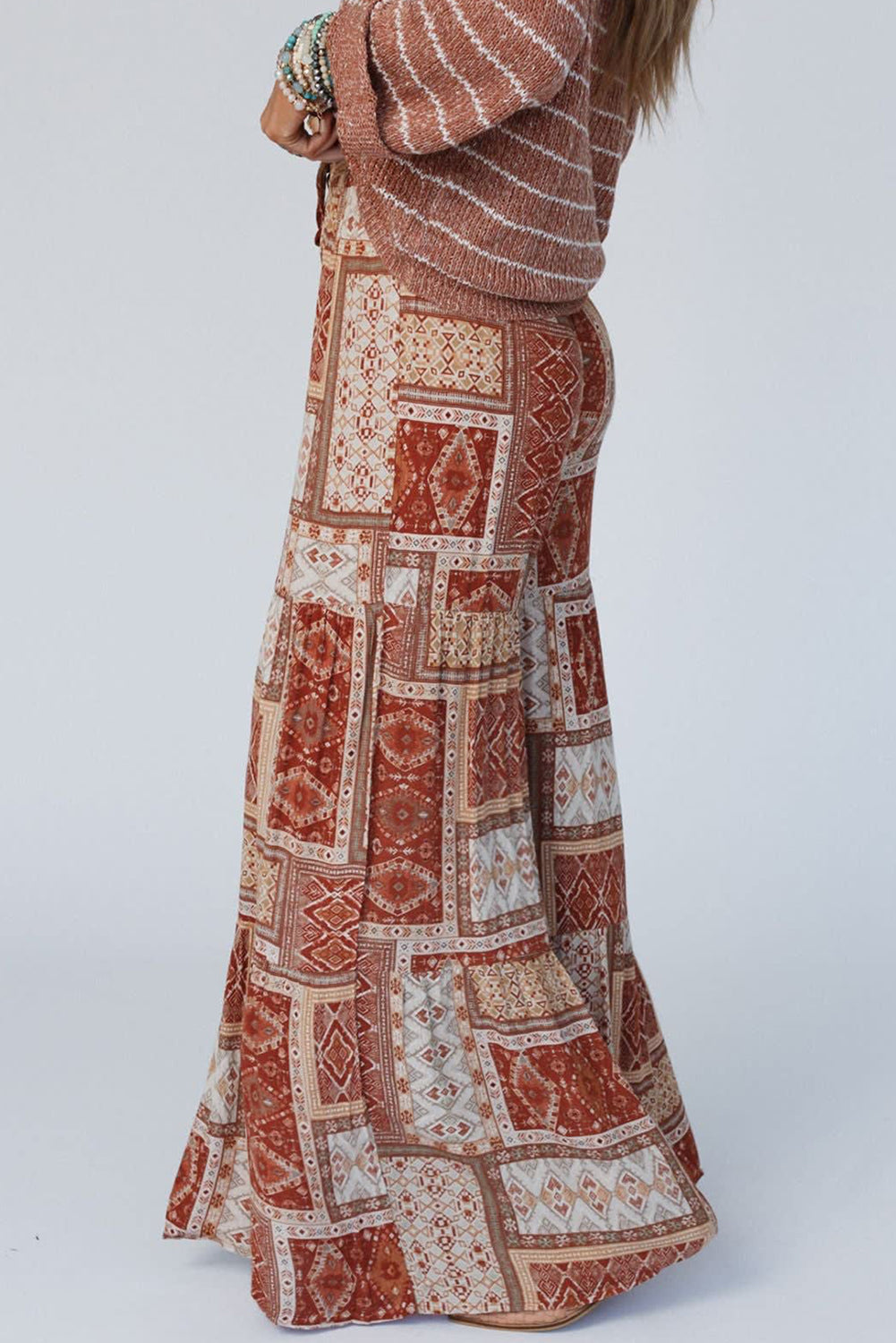 Brown Boho Aztec Print Tiered Palazzo Pants - Premium Bottoms/Pants & Culotte from Momma Done Gone Crafty- Just $26.55! Shop now at Momma Done Gone Crafty