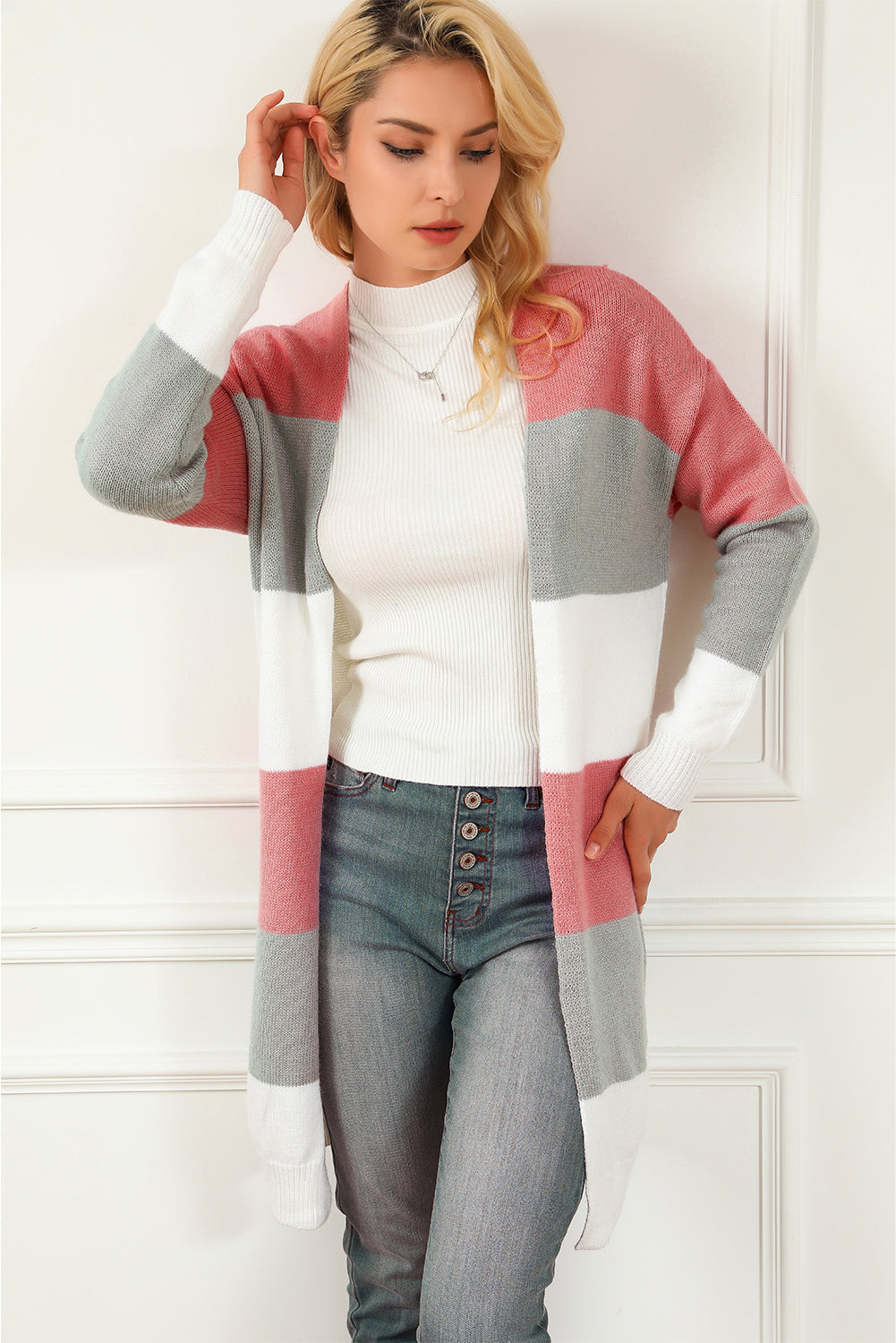 Green Colorblock Stripe Open-Front Cardigan - Premium Tops from Momma Done Gone Crafty- Just $48.06! Shop now at Momma Done Gone Crafty