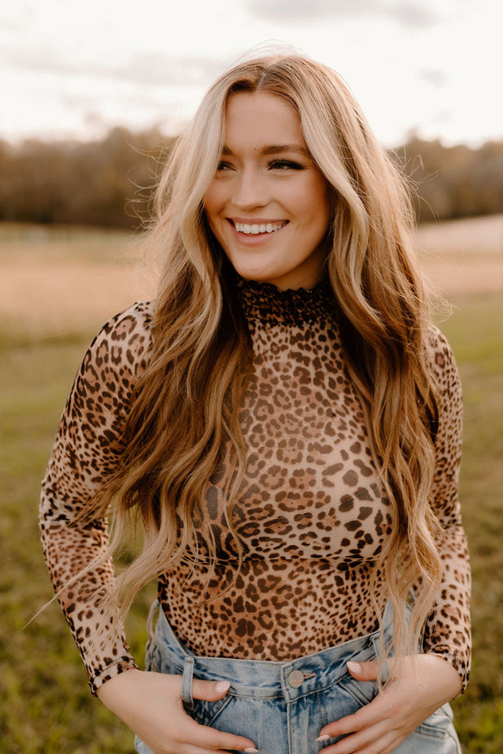 Brown Leopard Smocked Neck Mesh Long Sleeve Bodysuit - Premium Tops/Bodysuits from Ashes 2 Wildflowers Boutique, LLC- Just $26.08! Shop now at Ashes 2 Wildflowers Boutique, LLC