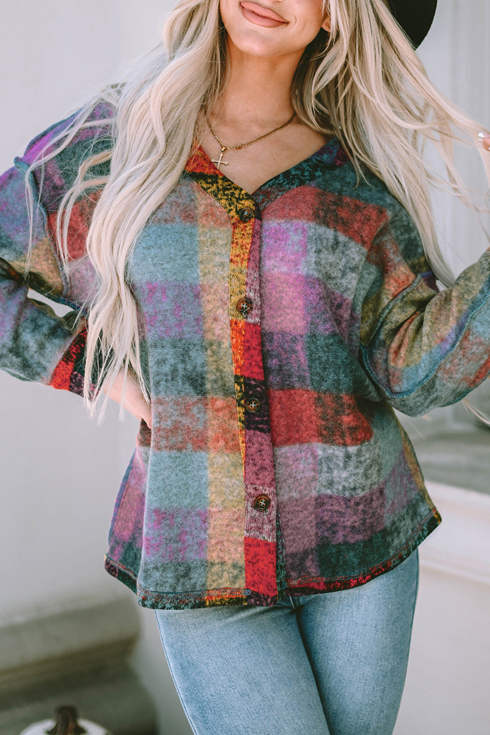 Multicolor Brushed Checked Western Buttoned Jacket - Premium Outerwear from Momma Done Gone Crafty- Just $40.20! Shop now at Momma Done Gone Crafty