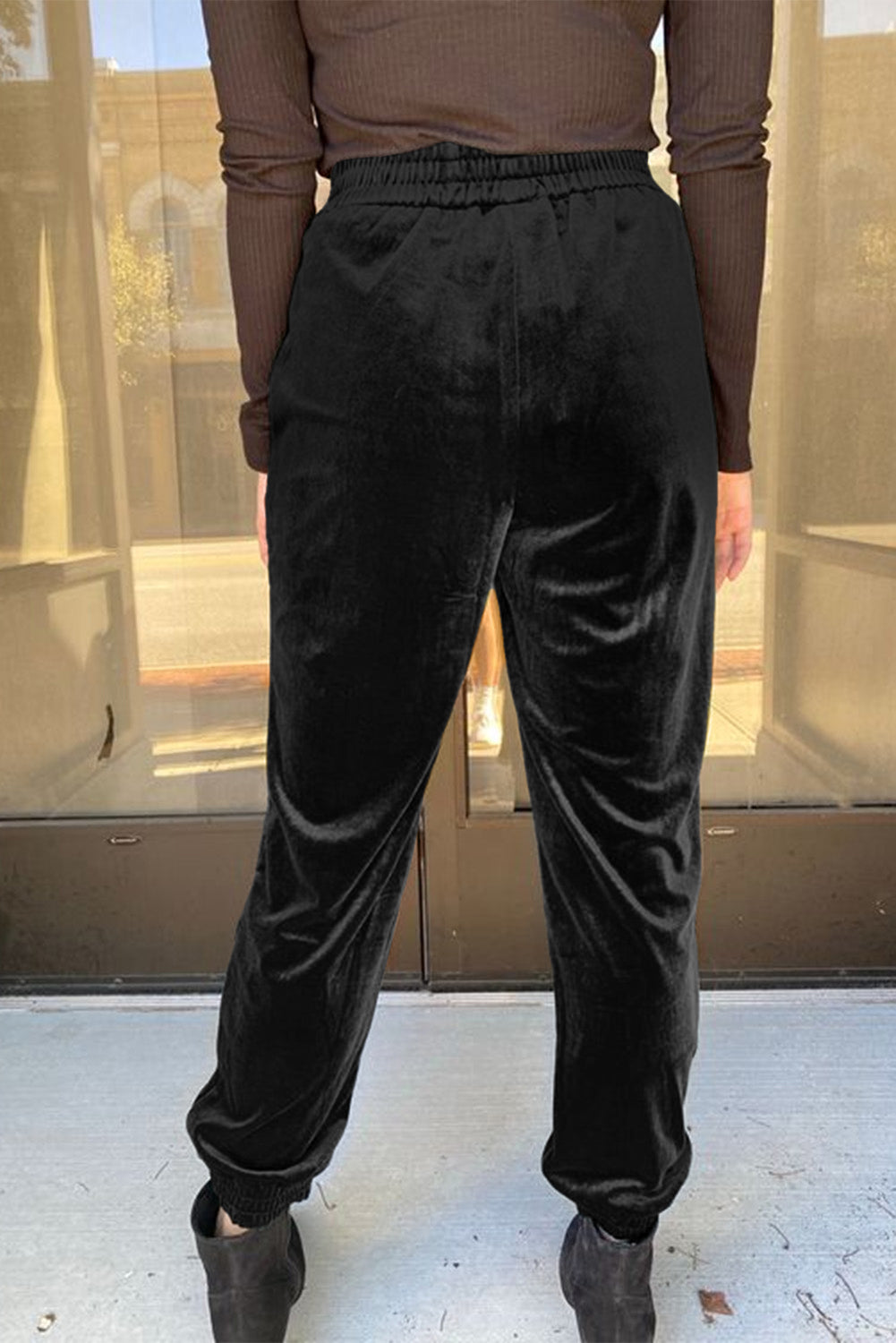 Black Solid Velvet Jogger Pants - Premium Bottoms from Momma Done Gone Crafty- Just $49.35! Shop now at Momma Done Gone Crafty