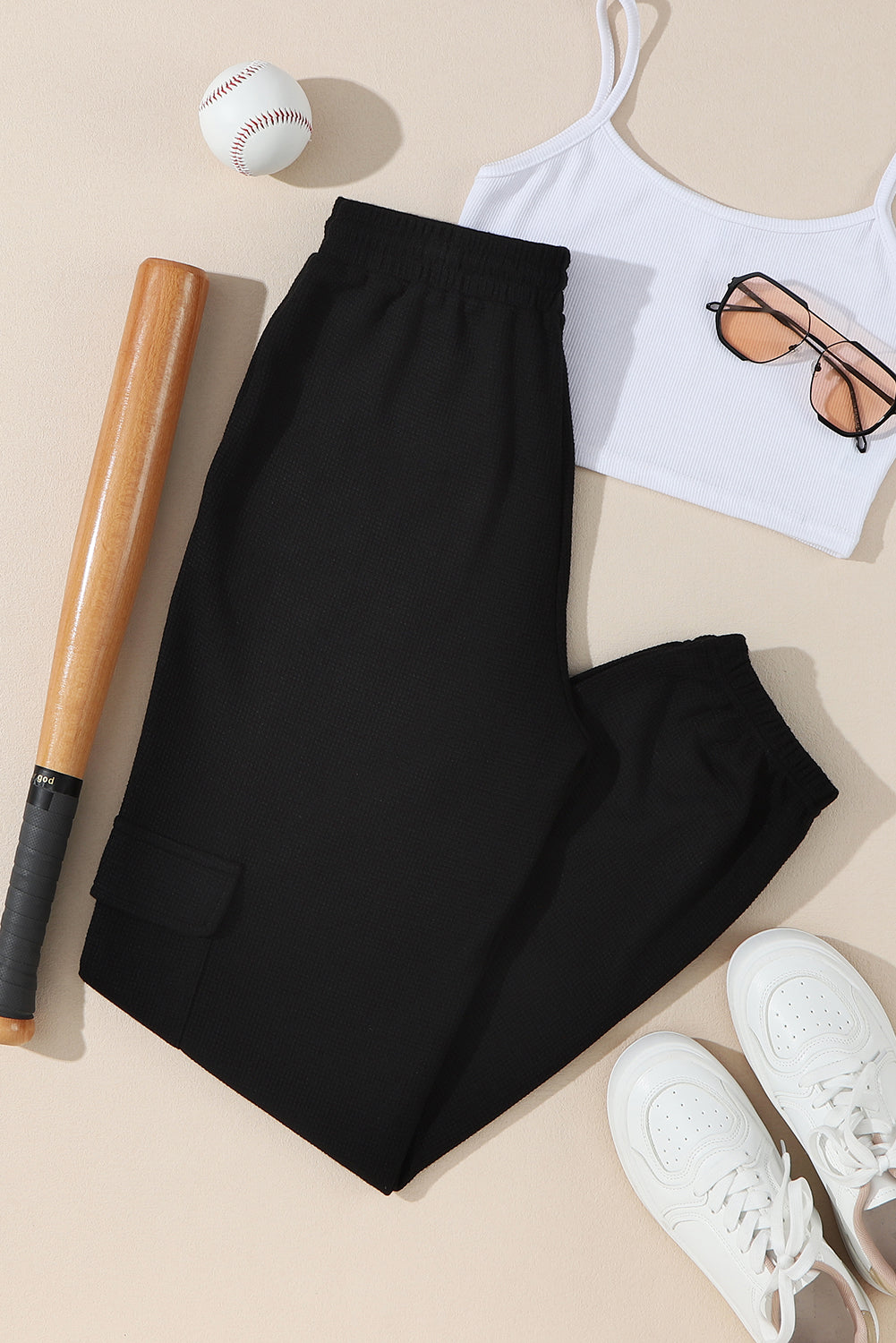 Black Waffle Texture Cargo Pocket Jogger Pants - Premium Bottoms/Pants & Culotte from Momma Done Gone Crafty- Just $25.77! Shop now at Momma Done Gone Crafty