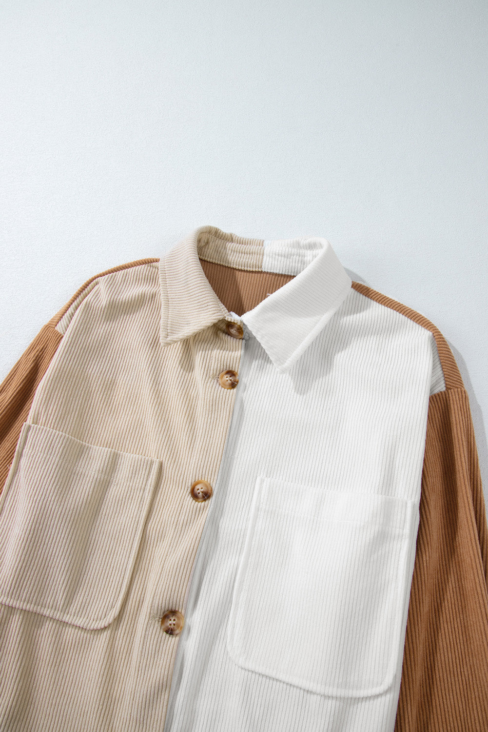 Multicolour Corduroy Colorblock Loose Shacket - Premium Outerwear from Momma Done Gone Crafty- Just $50.82! Shop now at Momma Done Gone Crafty