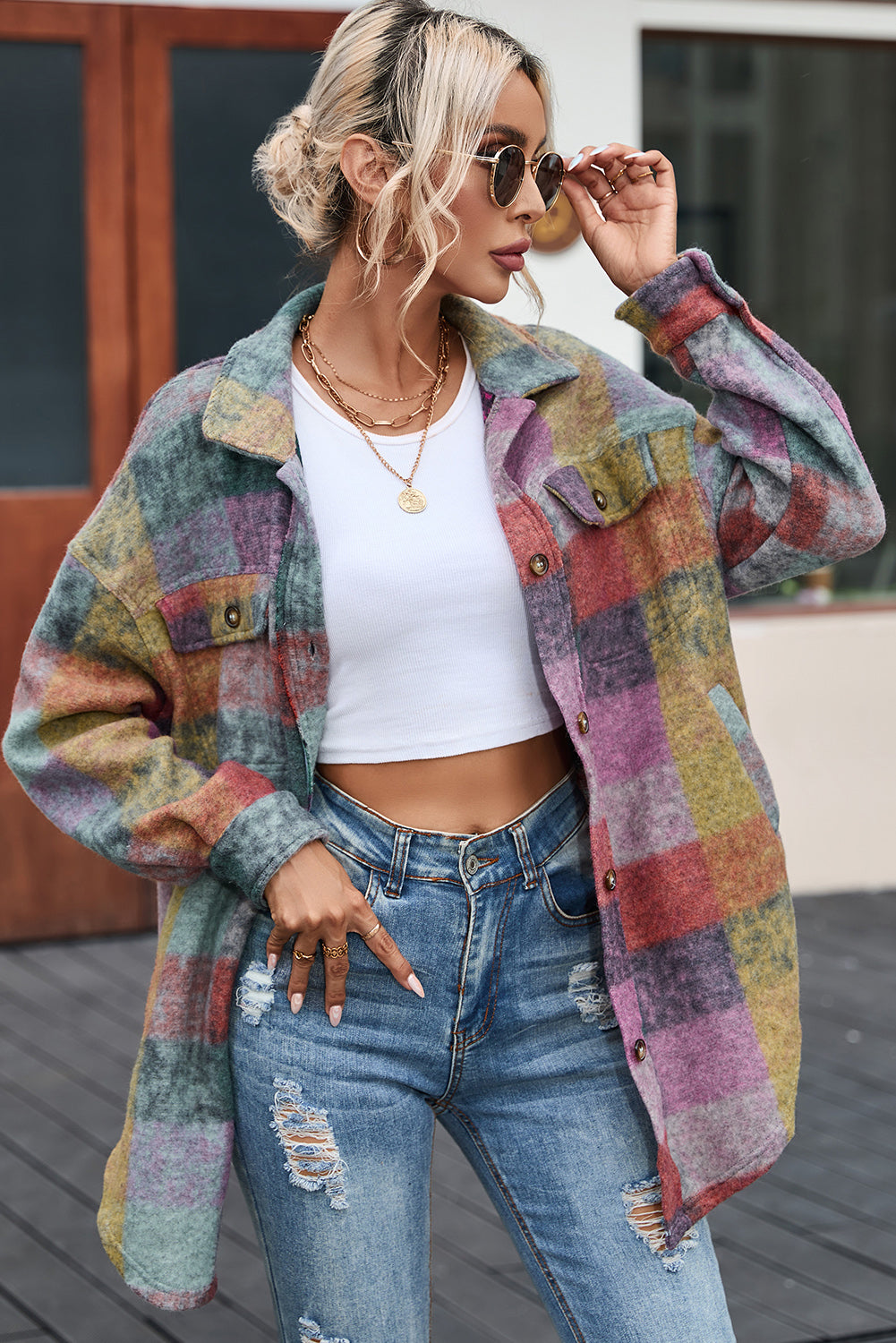 Multicolor Brushed Plaid Pocketed Oversize Shacket - Premium Outerwear from Momma Done Gone Crafty- Just $54.99! Shop now at Momma Done Gone Crafty