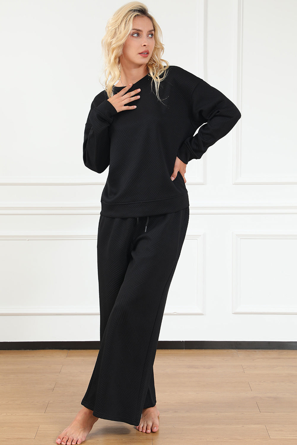 Black Ultra Loose Textured 2pcs Slouchy Outfit - Premium Loungewear from Momma Done Gone Crafty- Just $36.60! Shop now at Momma Done Gone Crafty