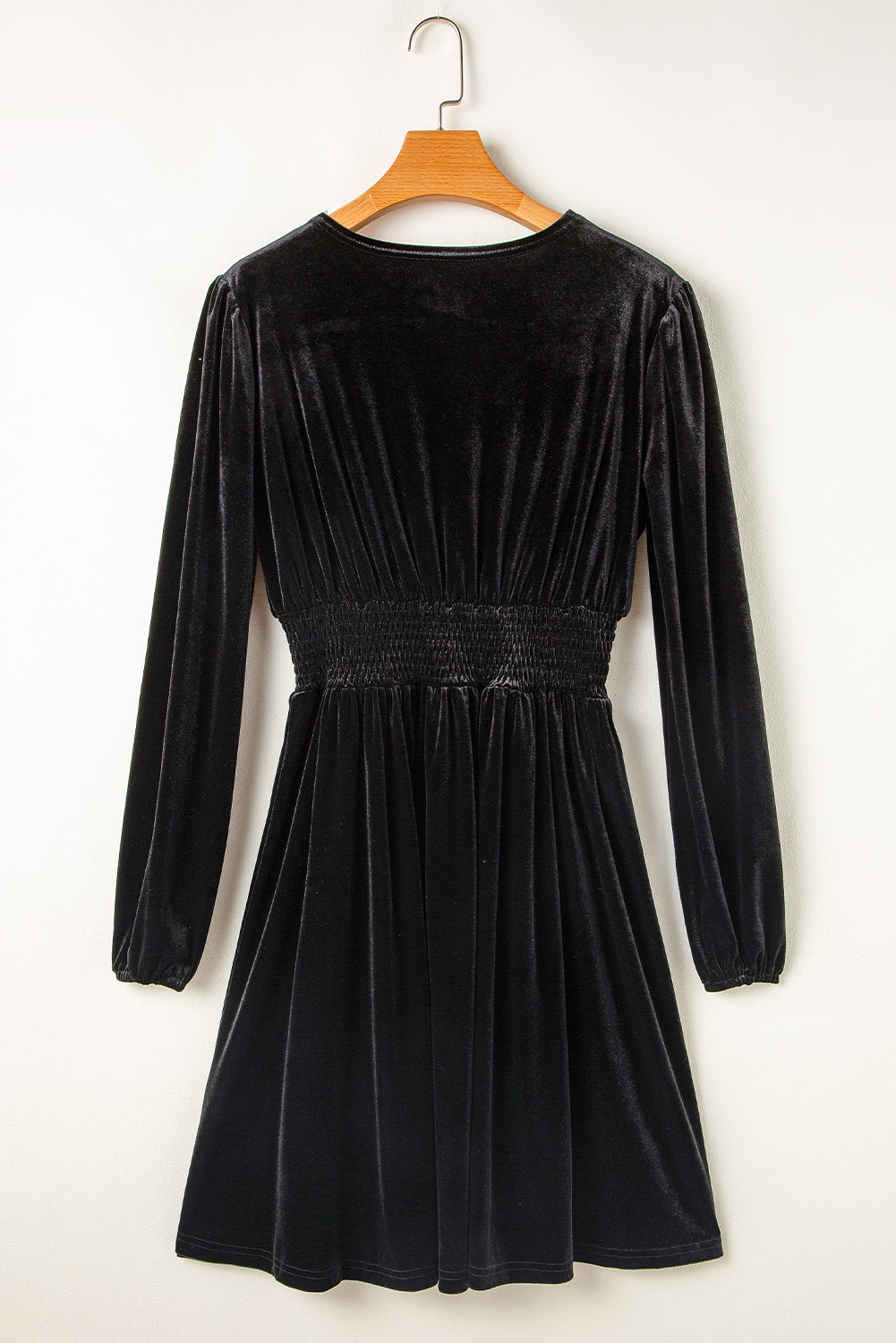 Black Velvet Long Sleeve Surplice High Waist Mini Dress - Premium Dresses/Mini Dresses from Momma Done Gone Crafty- Just $29.10! Shop now at Momma Done Gone Crafty