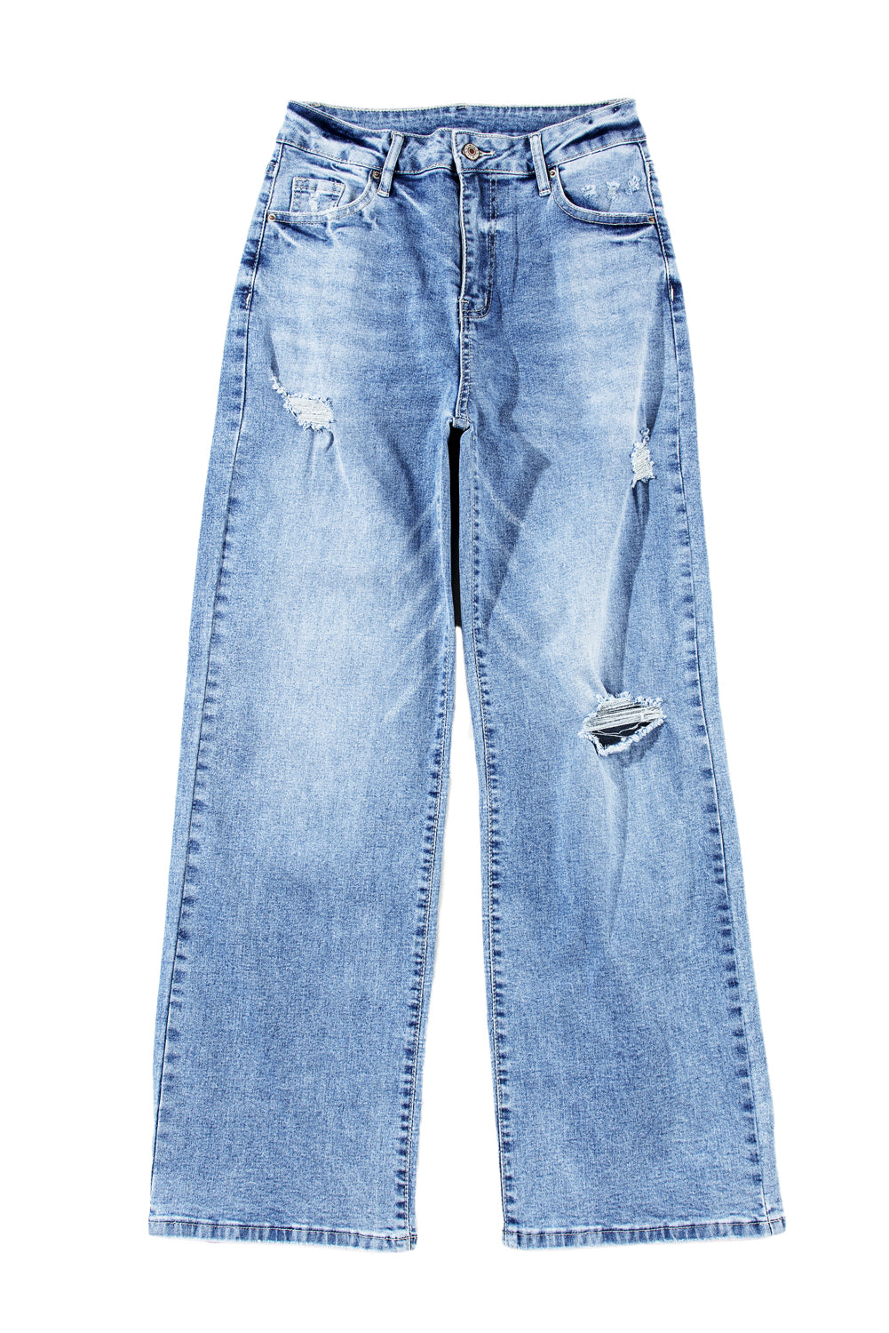 Light Blue High Rise Distressed Straight Leg Jeans - Premium Bottoms/Jeans from Ashes 2 Wildflowers Boutique, LLC- Just $37.14! Shop now at Ashes 2 Wildflowers Boutique, LLC