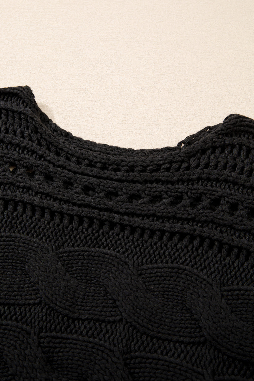 Black Hollow-out Cable Knit Cropped Sweater - Premium Sweaters & Cardigans/Sweaters from Momma Done Gone Crafty- Just $35.85! Shop now at Momma Done Gone Crafty