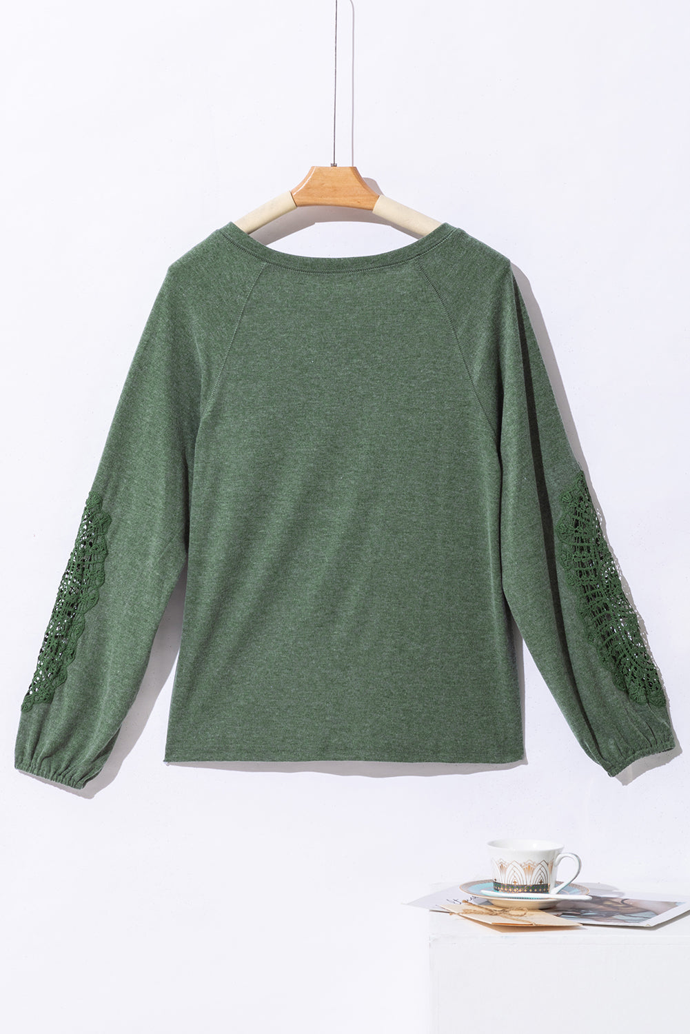 Green Crochet Lace Patch Raglan Sleeve Top - Premium Tops from Momma Done Gone Crafty- Just $34.99! Shop now at Momma Done Gone Crafty