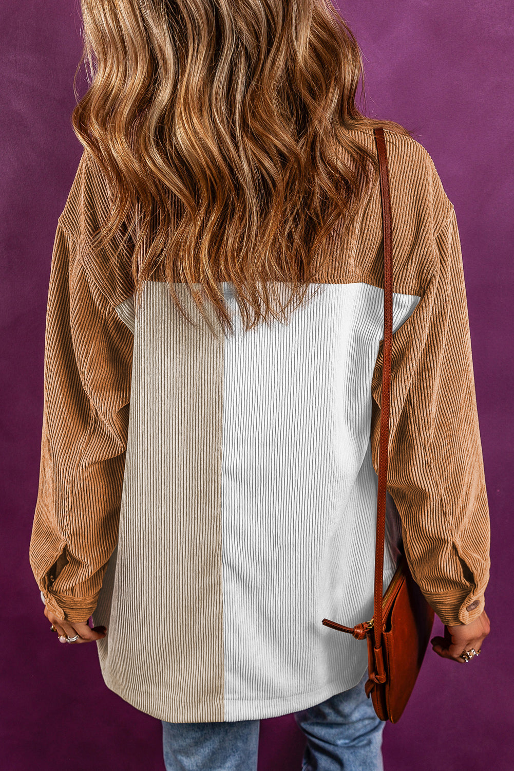 Multicolour Corduroy Colorblock Loose Shacket - Premium Outerwear from Momma Done Gone Crafty- Just $50.82! Shop now at Momma Done Gone Crafty