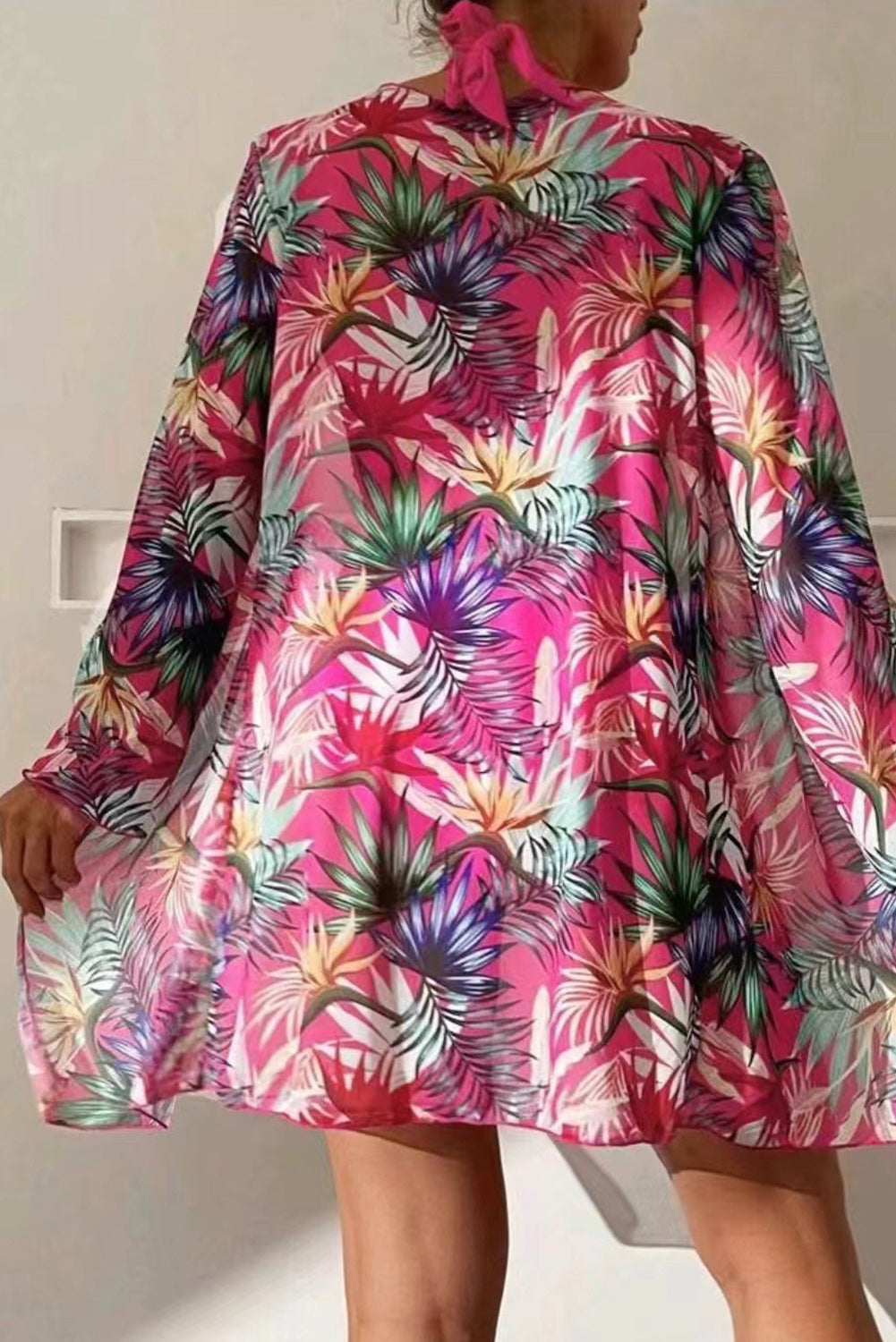 Rose Red 3pcs Tropical Contrast Trim Halter Bikini Set with Cover up - Premium Swimwear/Bikinis from Ashes 2 Wildflowers Boutique, LLC- Just $25.86! Shop now at Ashes 2 Wildflowers Boutique, LLC