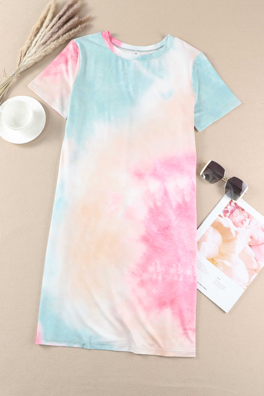 Multicolor Tie Dye Oversized Slit Tee Dress - Premium Dresses from Momma Done Gone Crafty- Just $47.10! Shop now at Momma Done Gone Crafty