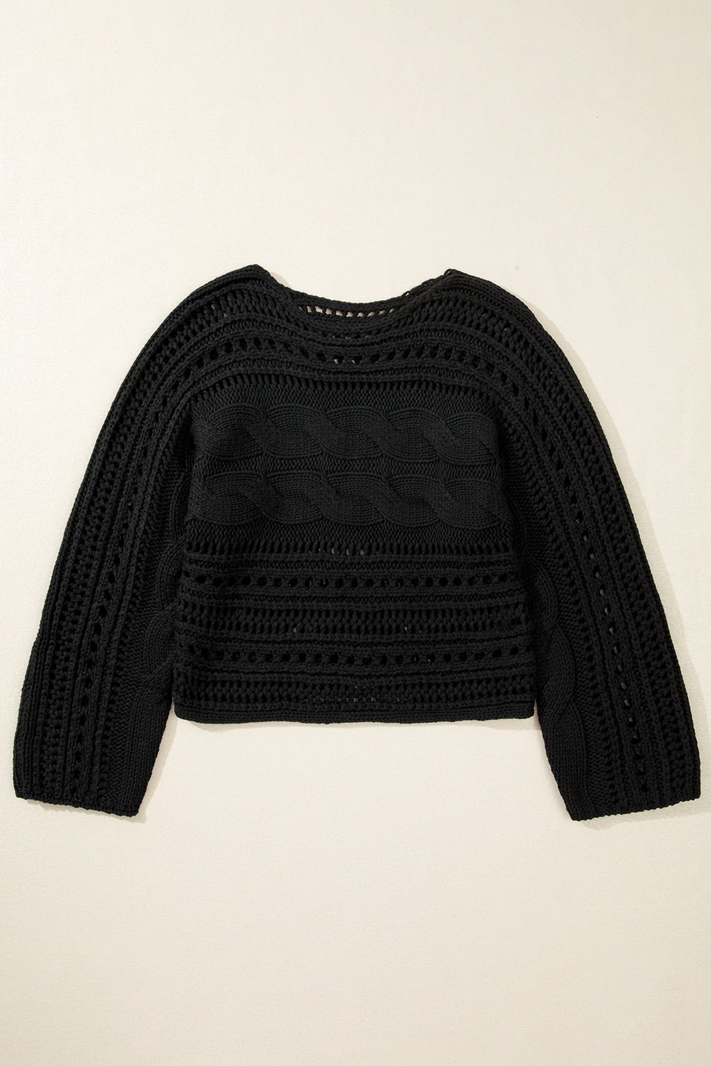 Black Hollow-out Cable Knit Cropped Sweater - Premium Sweaters & Cardigans/Sweaters from Momma Done Gone Crafty- Just $35.85! Shop now at Momma Done Gone Crafty