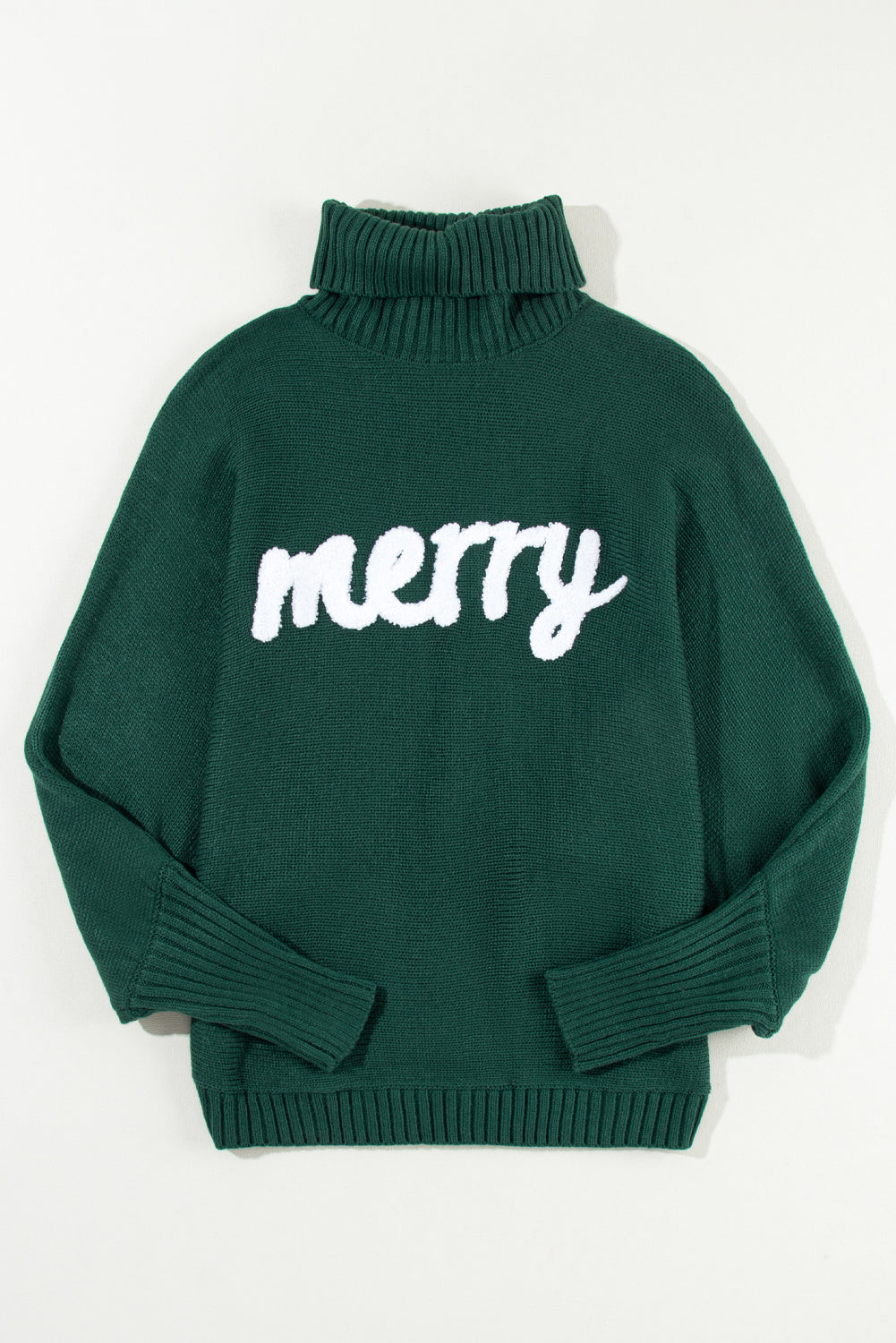 Blackish Green Merry Letter Embroidered High Neck Sweater - Premium Tops from Momma Done Gone Crafty- Just $43.99! Shop now at Momma Done Gone Crafty