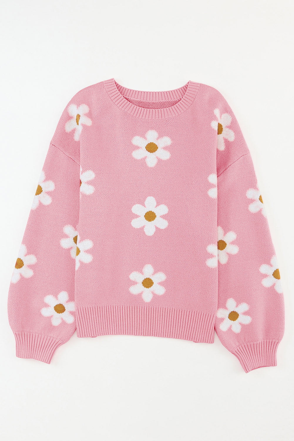 Pink Floral Pattern Drop Shoulder Sweater - Premium Tops from Momma Done Gone Crafty- Just $54.80! Shop now at Momma Done Gone Crafty