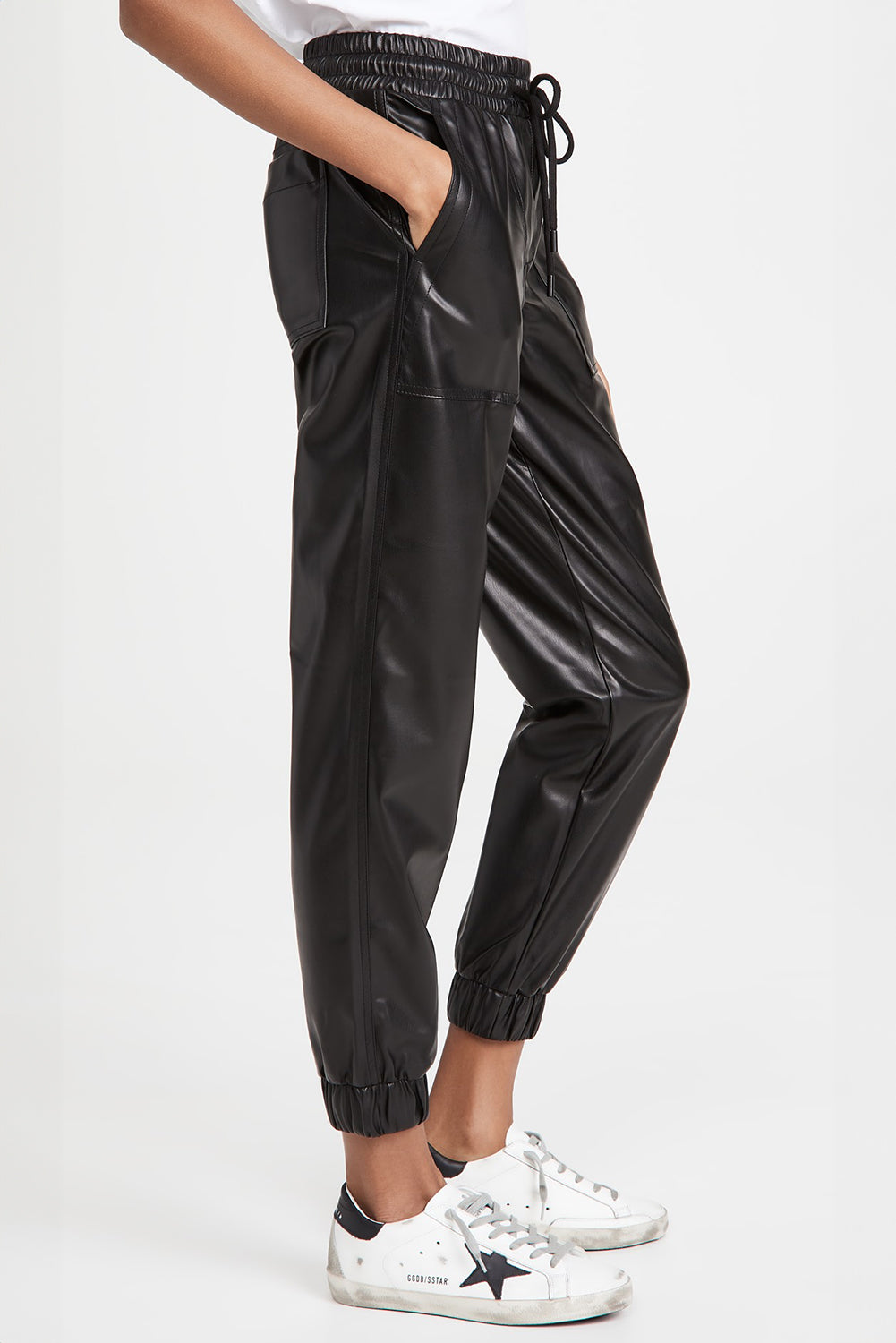 Black Faux Leather Ankle Smocked Waist Drawstring Joggers - Premium Bottoms/Pants & Culotte from Momma Done Gone Crafty- Just $25.65! Shop now at Momma Done Gone Crafty