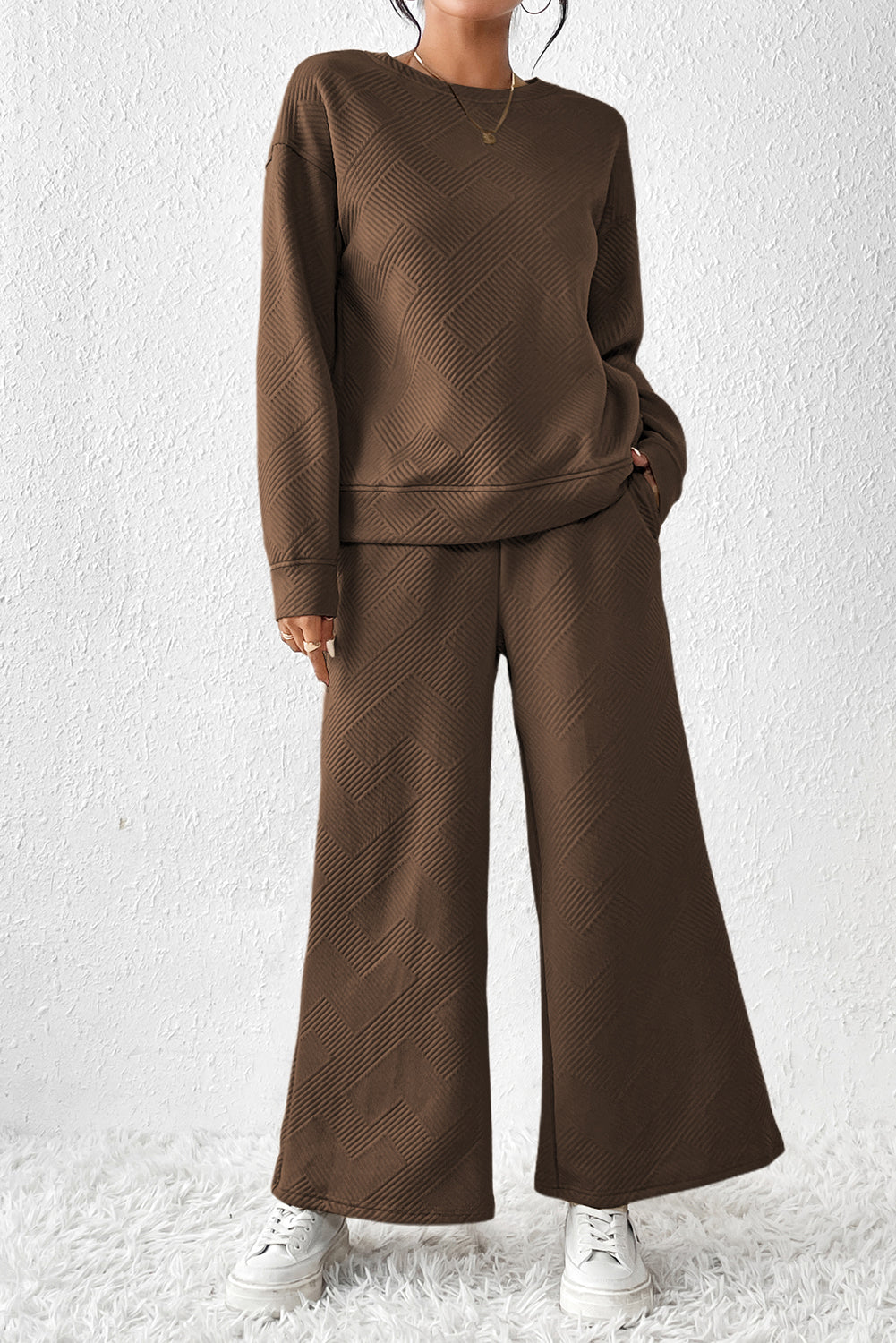 Dark Brown Ultra Loose Textured 2pcs Slouchy Outfit - Premium Loungewear from Momma Done Gone Crafty- Just $36.60! Shop now at Momma Done Gone Crafty