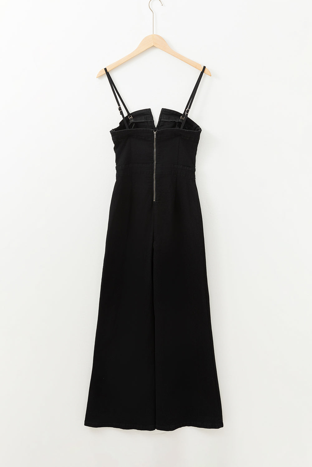 Black Seamed Zipper Spaghetti Strap High Waist Flared Jumpsuit - Premium Bottoms/Jumpsuits & Rompers from Momma Done Gone Crafty- Just $48.15! Shop now at Momma Done Gone Crafty