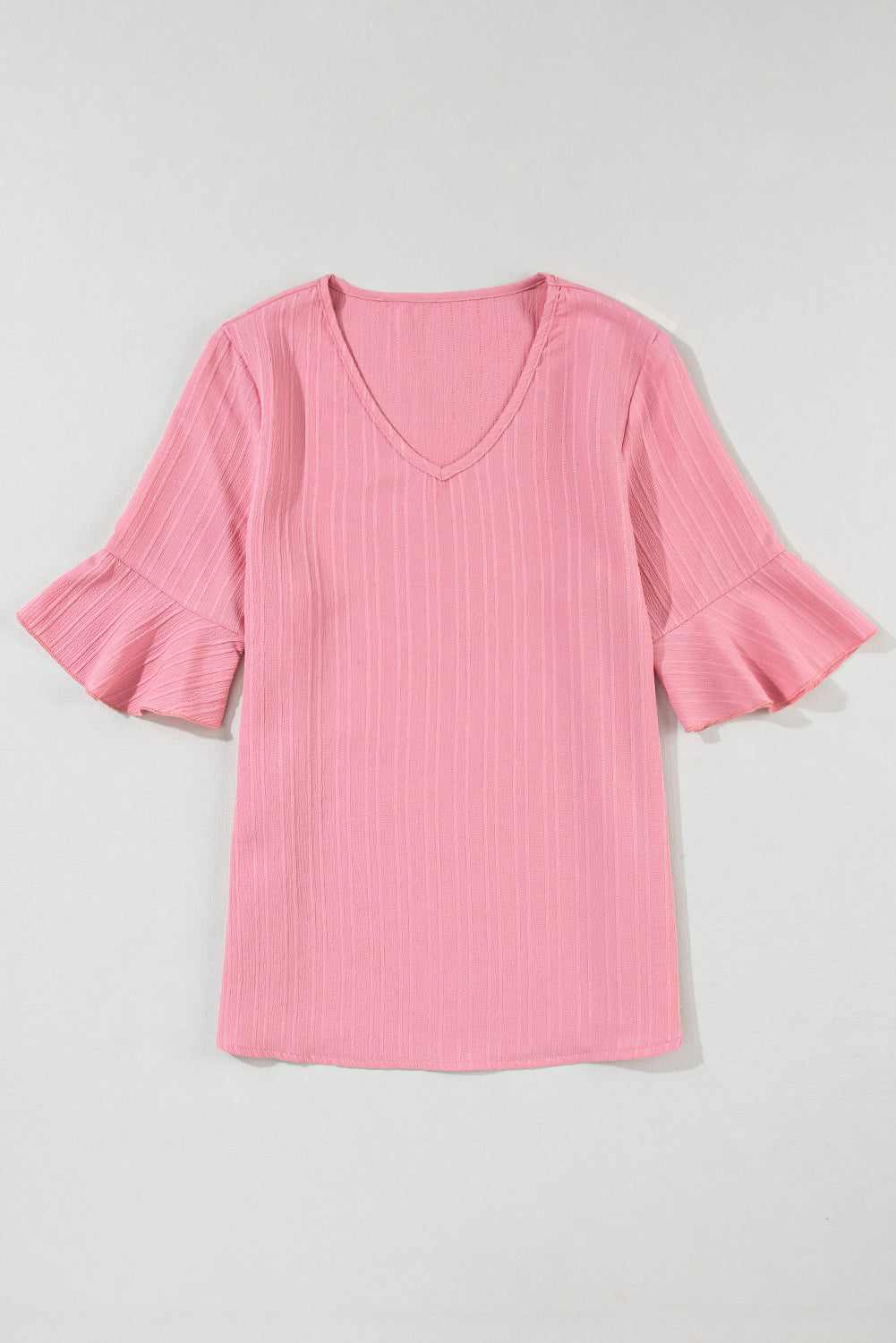 Peach Blossom Ruffled Half Sleeve V Neck Textured Top - Premium Tops/Tops & Tees from Momma Done Gone Crafty- Just $14.99! Shop now at Momma Done Gone Crafty