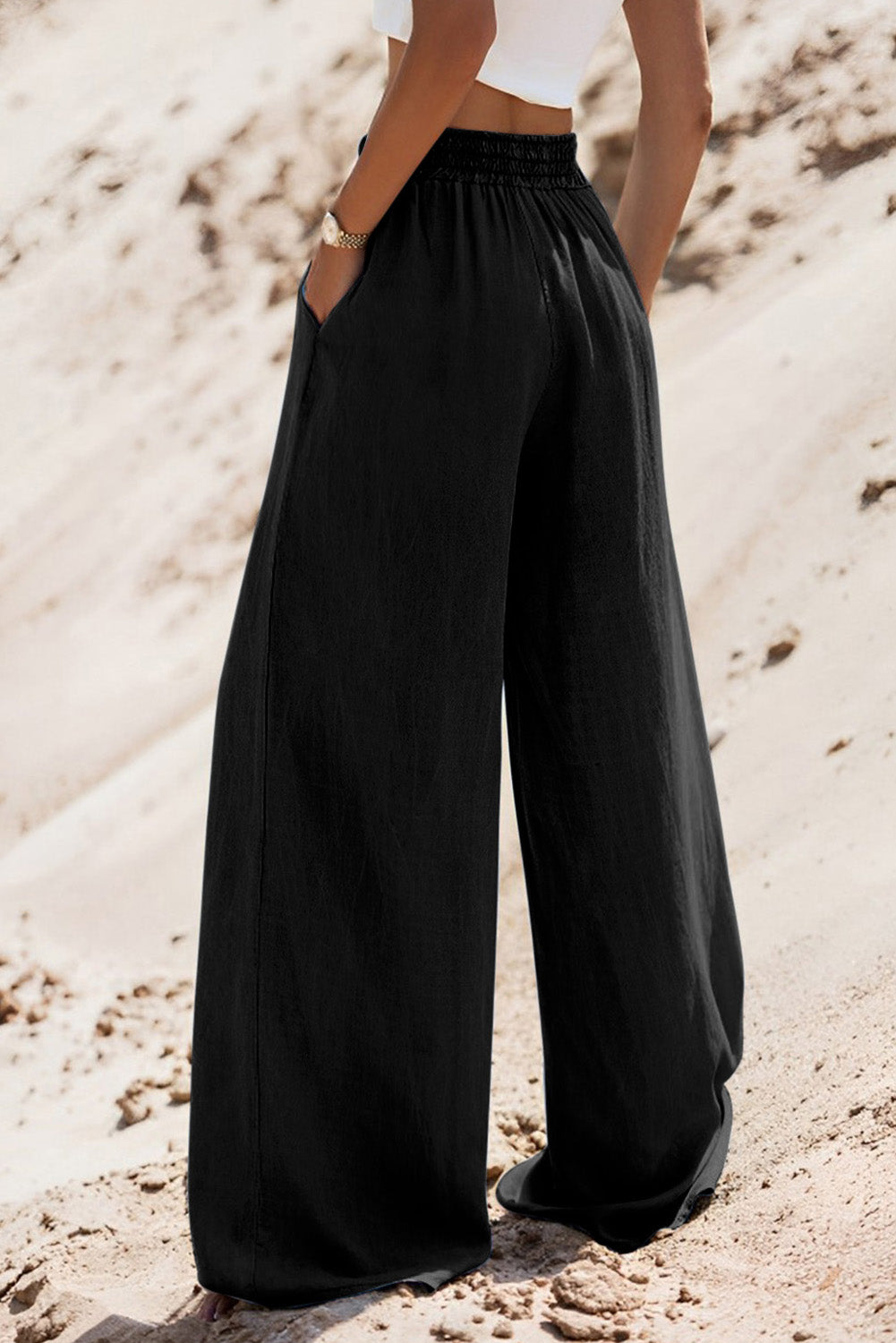 Black Drawstring High Waist Wide Leg Denim Pants - Premium Bottoms/Pants & Culotte from Momma Done Gone Crafty- Just $30! Shop now at Momma Done Gone Crafty