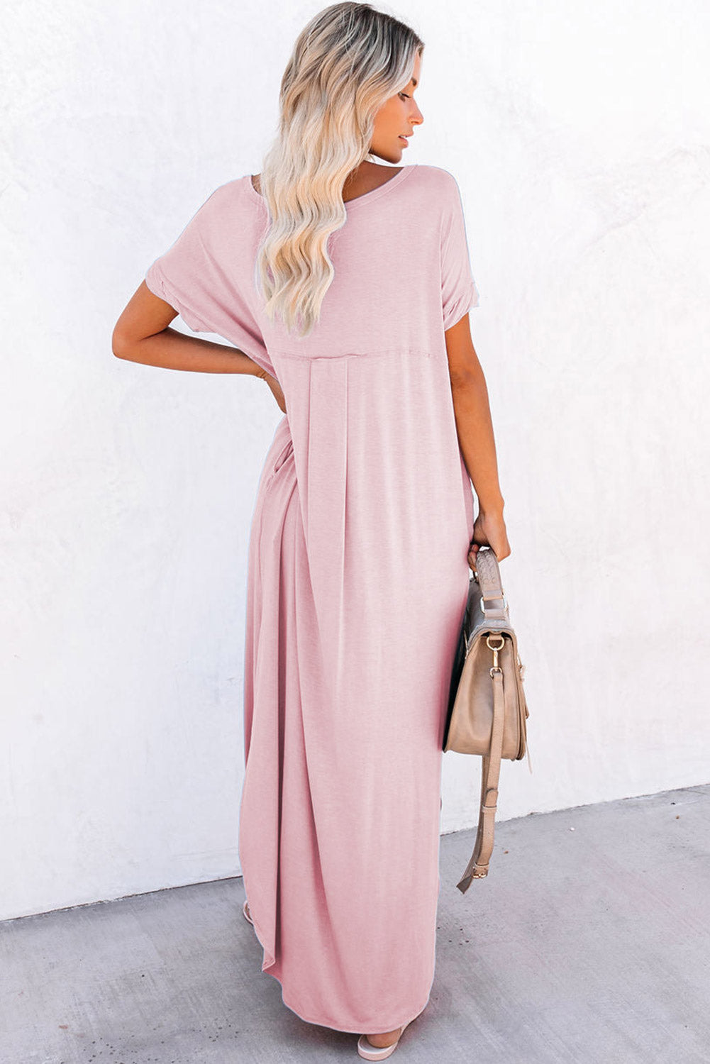 Pink V Neck Hidden Pocket Splits Maxi T-shirt Dress - Premium Dresses/T Shirt Dresses from Ashes 2 Wildflowers Boutique, LLC- Just $20.31! Shop now at Ashes 2 Wildflowers Boutique, LLC