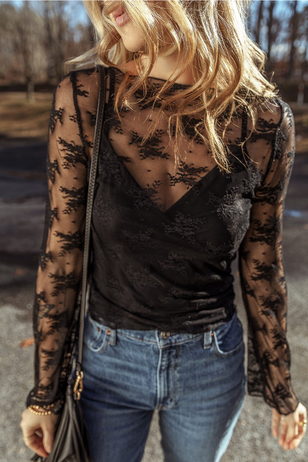 Black Lace Mesh Crochet Splicing Slim Fit Long Sleeve Blouse - Premium Tops/Blouses & Shirts from Ashes 2 Wildflowers Boutique, LLC- Just $27.88! Shop now at Ashes 2 Wildflowers Boutique, LLC