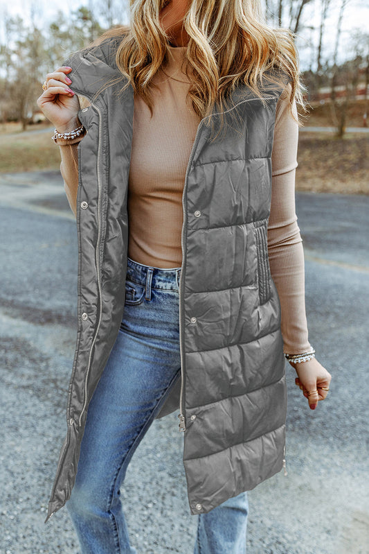 Dark Grey Hooded Long Quilted Vest Coat - Premium Outerwear from Momma Done Gone Crafty- Just $78.99! Shop now at Momma Done Gone Crafty