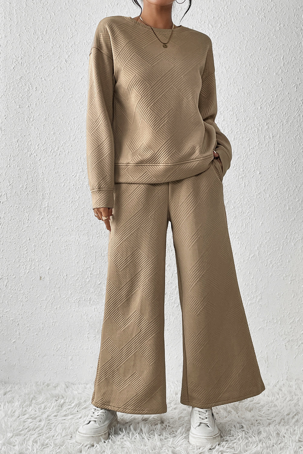 Khaki Ultra Loose Textured 2pcs Slouchy Outfit - Premium Loungewear from Momma Done Gone Crafty- Just $62.99! Shop now at Momma Done Gone Crafty