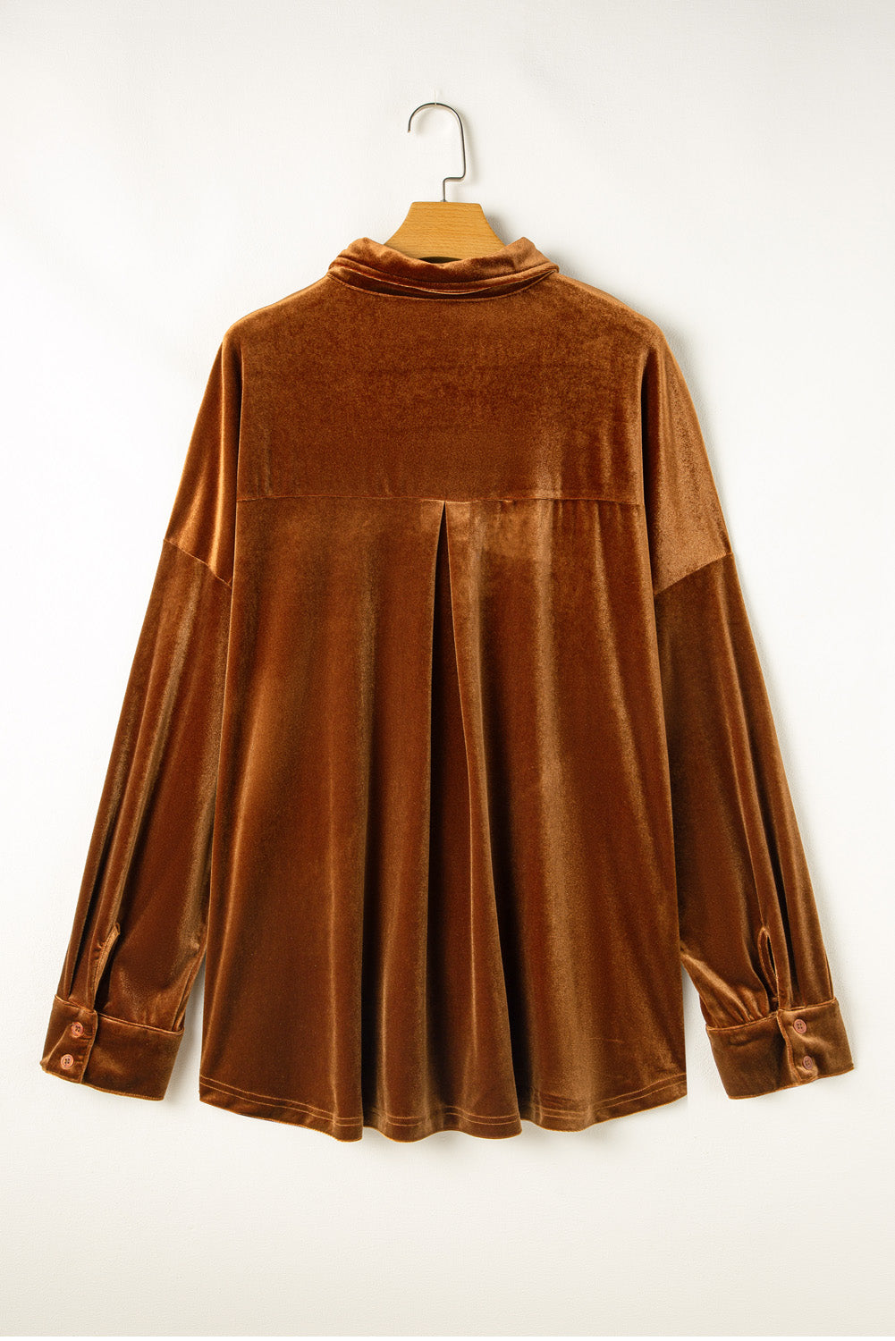 Chestnut Plus Size Velvet Chest Pocket Drop Shoulder Shirt - Premium Plus Size/Plus Size Tops/Plus Size Blouses & Shirts from Momma Done Gone Crafty- Just $31.80! Shop now at Momma Done Gone Crafty