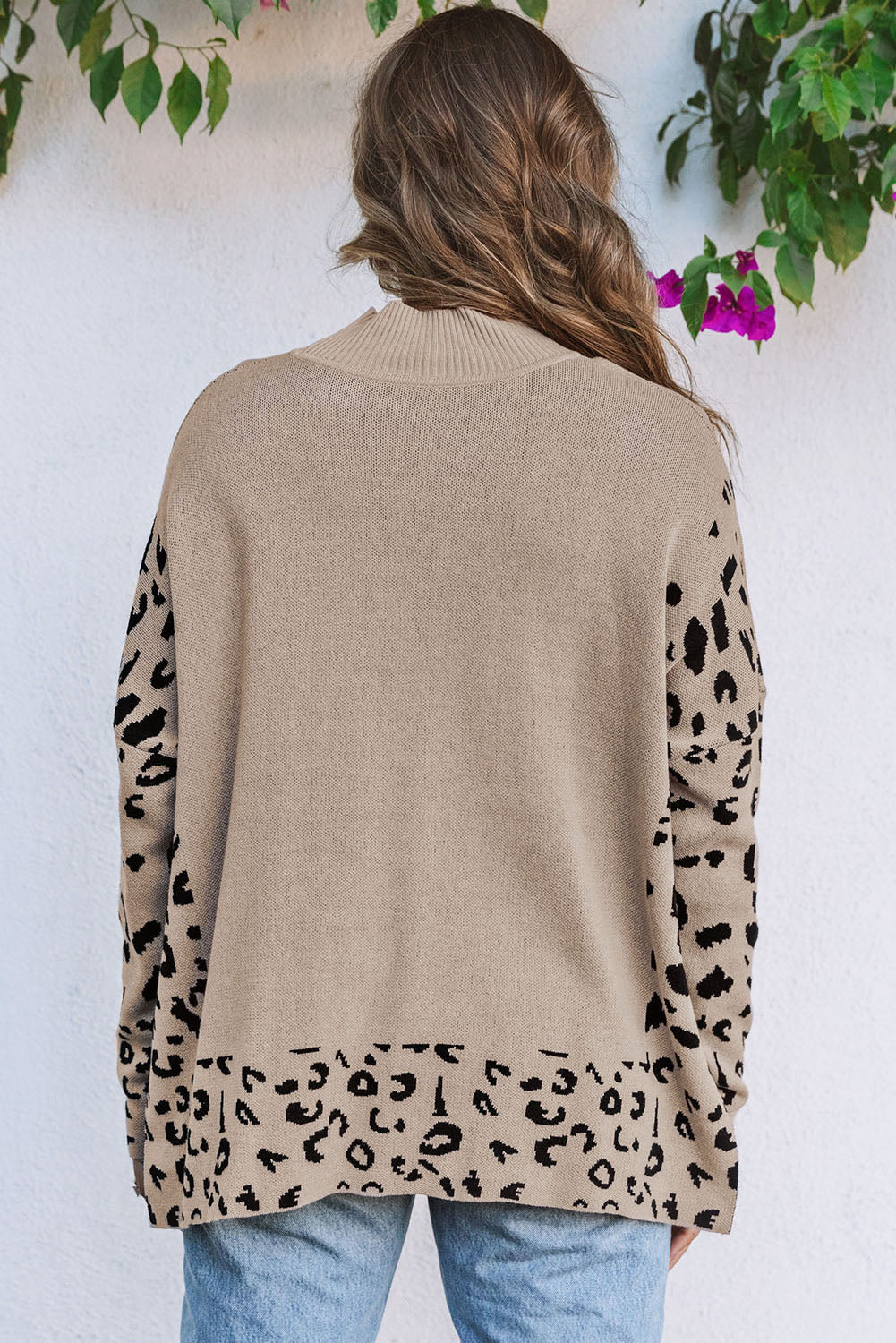 Khaki Leopard High Neck Side Slit Oversized Sweater - Premium Tops from Momma Done Gone Crafty- Just $45.50! Shop now at Momma Done Gone Crafty