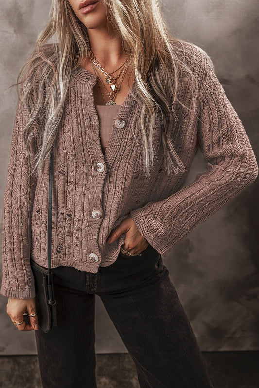 Goat Cut Out Textured Knit Buttoned Cardigan - Premium Sweaters & Cardigans/Cardigans from Momma Done Gone Crafty- Just $28.65! Shop now at Momma Done Gone Crafty
