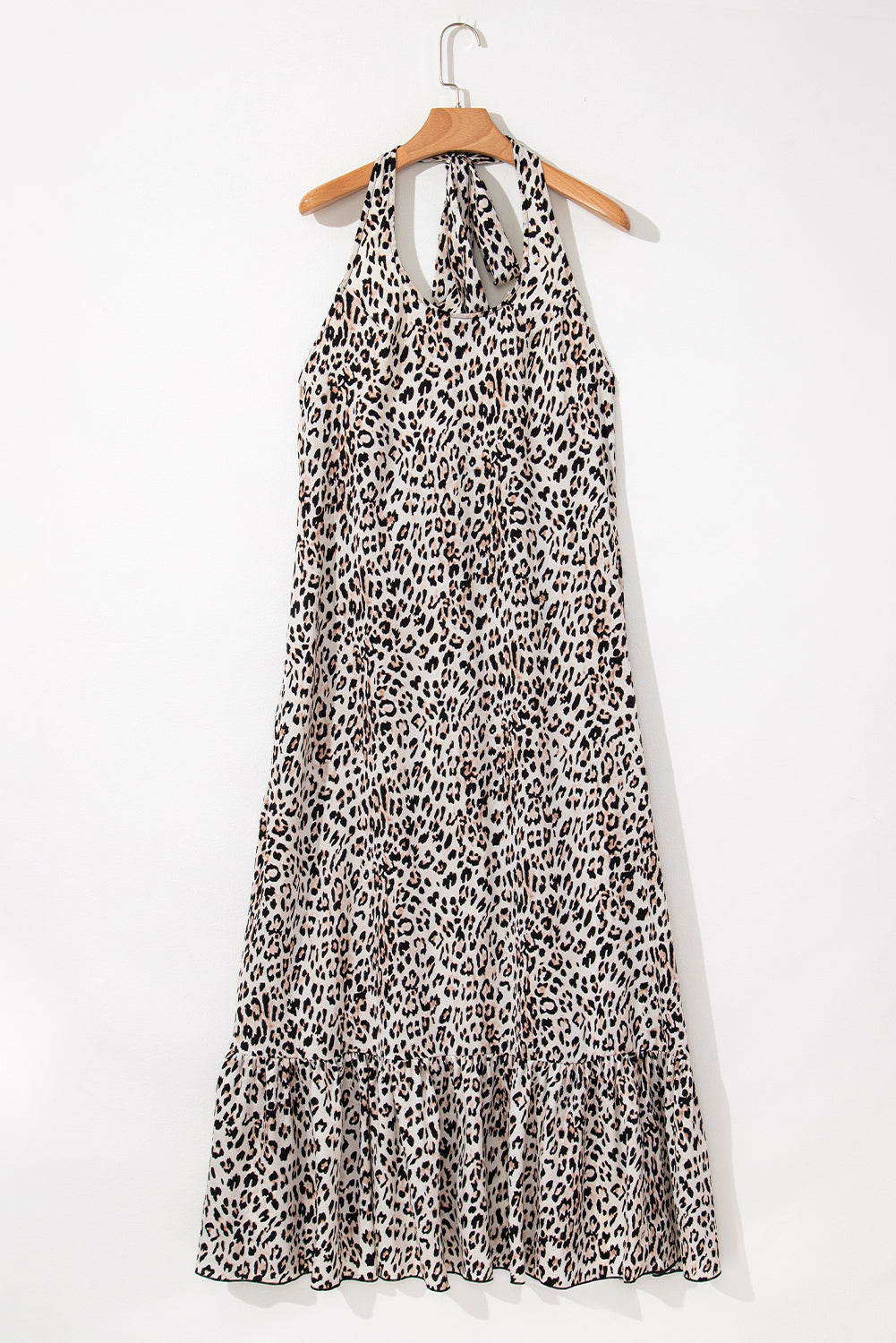 Brown Leopard Printed Halter Neck Backless Ruffled Hem Maxi Dress - Premium Dresses/Maxi Dresses from Ashes 2 Wildflowers Boutique, LLC- Just $42.99! Shop now at Ashes 2 Wildflowers Boutique, LLC
