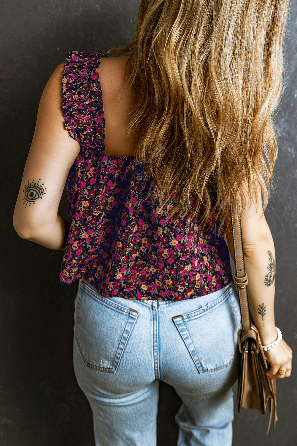 Rose Boho Frilled Straps Floral Tank Top - Premium Tops/Tank Tops from Momma Done Gone Crafty- Just $34.99! Shop now at Momma Done Gone Crafty