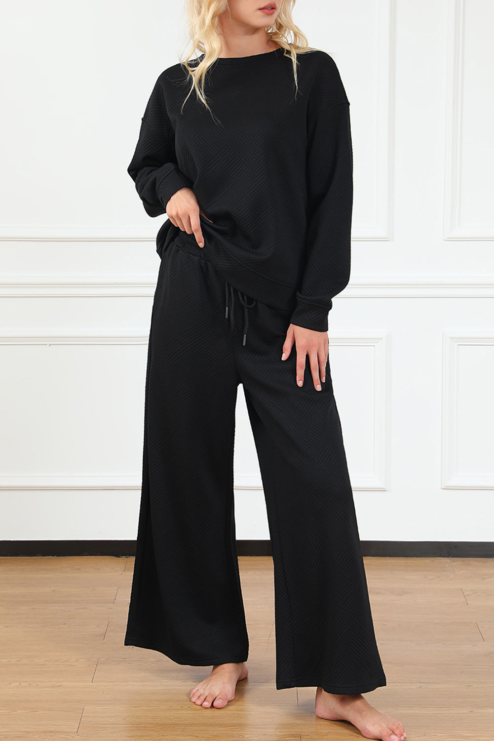 Black Ultra Loose Textured 2pcs Slouchy Outfit - Premium Loungewear from Momma Done Gone Crafty- Just $36.60! Shop now at Momma Done Gone Crafty