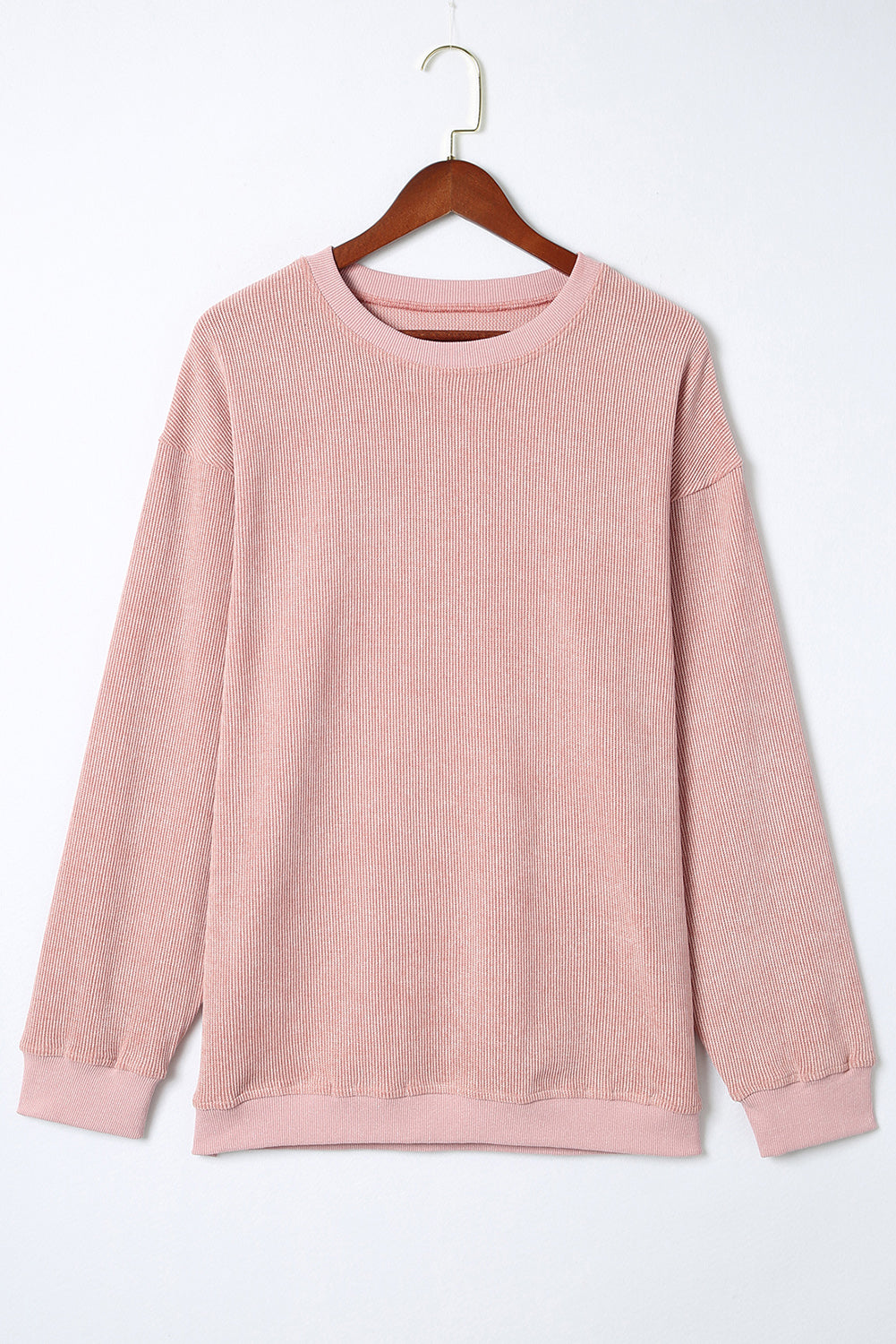 Pink Solid Ribbed Knit Round Neck Pullover Sweatshirt - Premium Tops from Momma Done Gone Crafty- Just $38.94! Shop now at Momma Done Gone Crafty