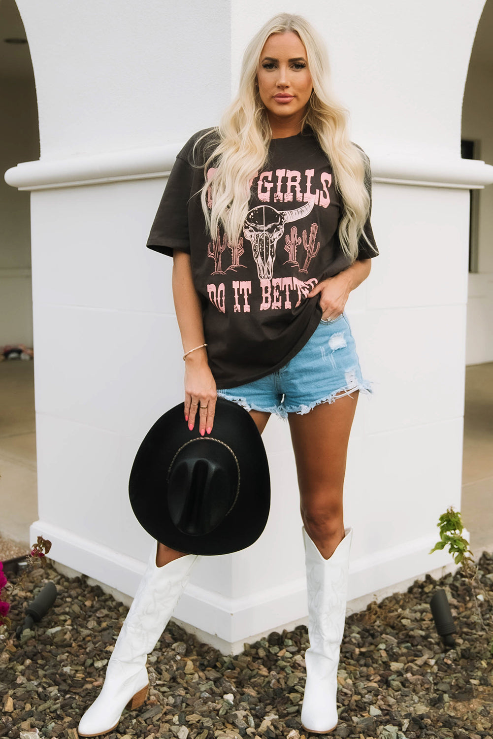 Gray COWGIRLS DO IT BETTER Graphic Print Oversized T Shirt - Premium Tops/Tops & Tees from Momma Done Gone Crafty- Just $17.10! Shop now at Momma Done Gone Crafty