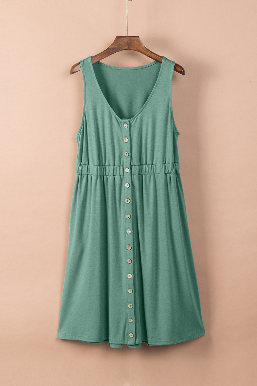 Green Buttons Sleeveless High Waist Mini Dress - Premium Dresses/Mini Dresses from Momma Done Gone Crafty- Just $25.80! Shop now at Momma Done Gone Crafty