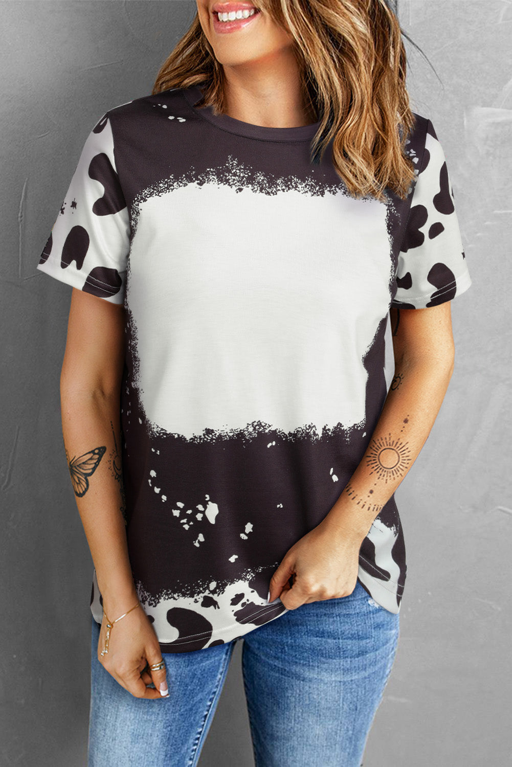 Black Tie Dye Bleached Crew Neck Short Sleeves T-shirt - Premium Tops from Momma Done Gone Crafty- Just $28.99! Shop now at Momma Done Gone Crafty
